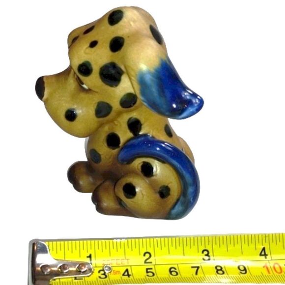 Small Ceramic Brown Spotted Dog with Blue Ears and Tail - Picture 6 of 7